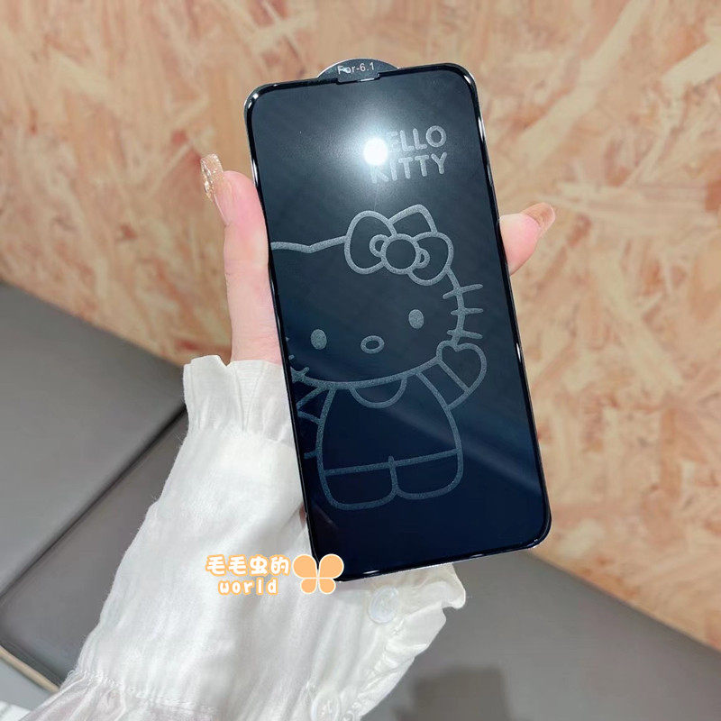 kitty苹果14/15/16/17promax高清息影钢化玻璃膜新款适用iPhone11/12/13全屏可爱卡通凯蒂猫手机贴膜XR