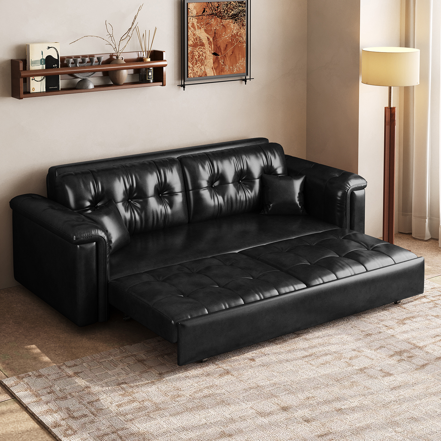 油蜡皮沙发床折叠两用2025新款