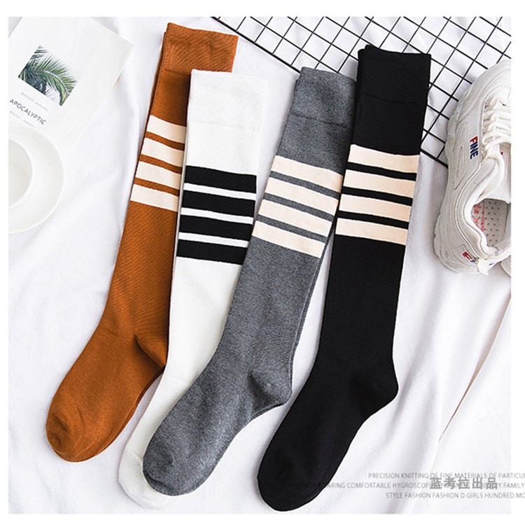 美腿袜加长精梳棉堆堆袜个性条纹