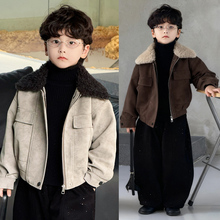 男童外套秋冬装新款帅气儿童复古港风皮衣宝宝加厚加绒棉衣皮夹克