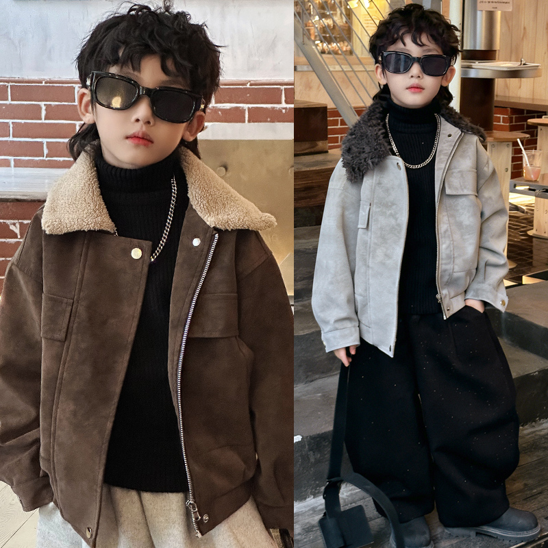 男童毛领皮衣加厚外套