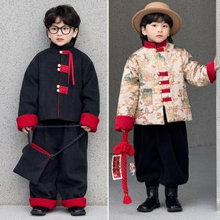 冬季加厚拜年童装外套2024新中式国风男童棉衣唐装儿童套装新年服