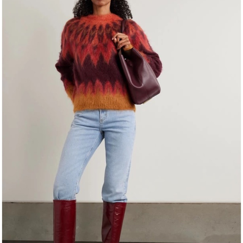 法式渐变花色柔软亲肤马海毛毛衣