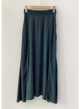 2024秋冬新款ZV绿色豹纹印花半身裙女加长版高个子A字法式粘纤