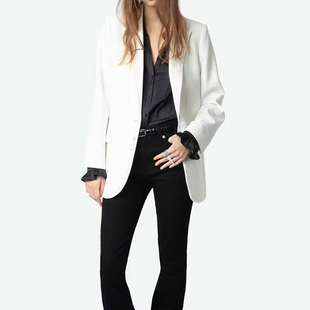 2026春新款法式ZV白色西装外套女中长精美烫钻微弹通勤休闲