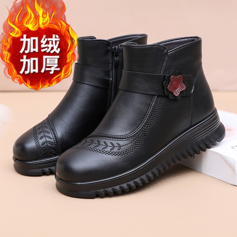 冬季新款女士短靴妈妈鞋棉鞋中老年加绒防滑加厚保暖软底老人棉靴