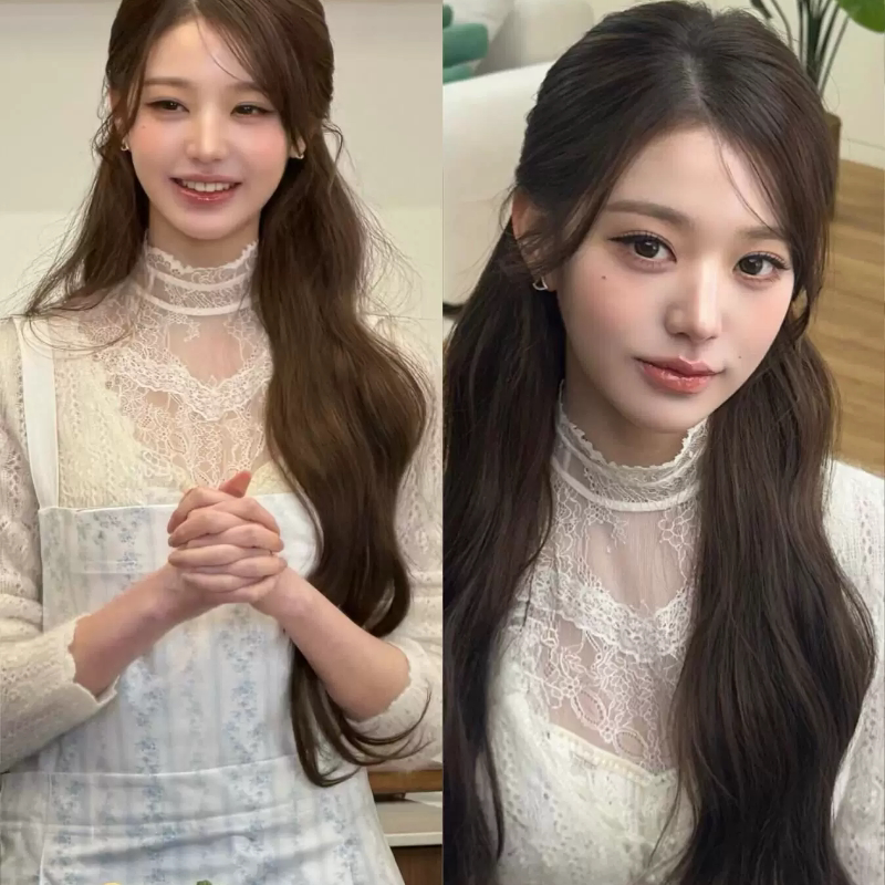 张元英明星同款白色V领马海毛针织开衫毛衣温柔千金风蕾丝打底衫