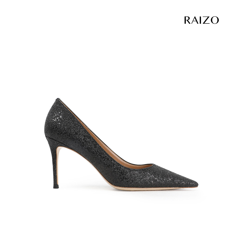 raizo 手工女鞋高跟鞋 舒适真皮底不累脚 细跟尖头黑色星星职场