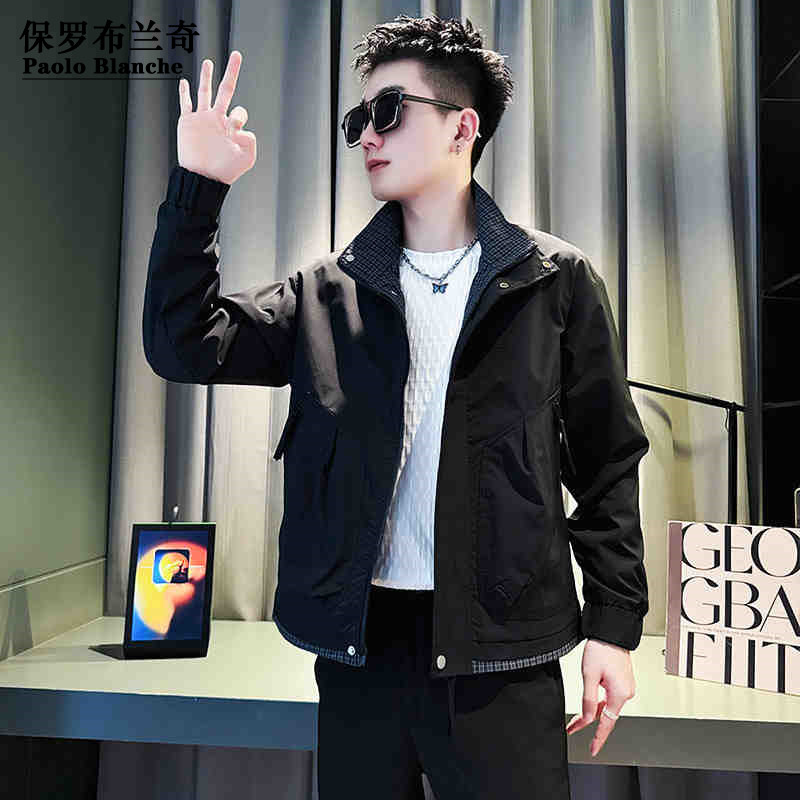 保罗2025时尚宽松男装外套立领棒球服男士大码春秋新款休闲夹克衫