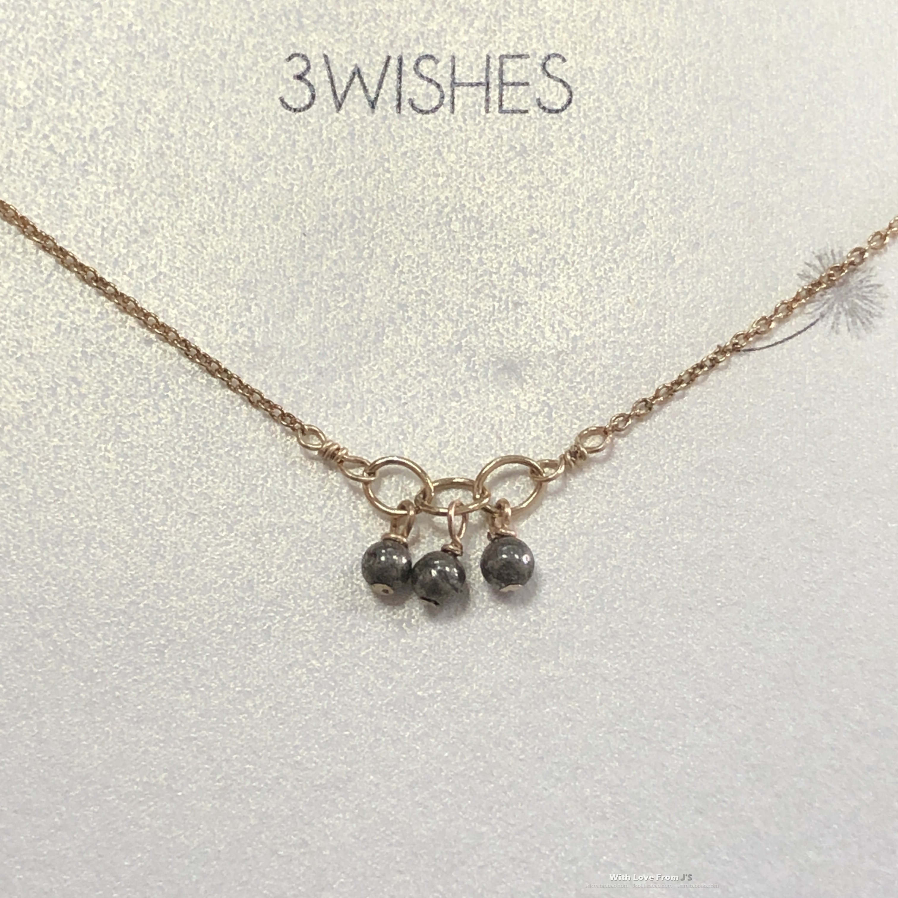 三个愿望三颗黄铁铜矿石小珠银镀金链许愿项链 美国 Dogeared正品