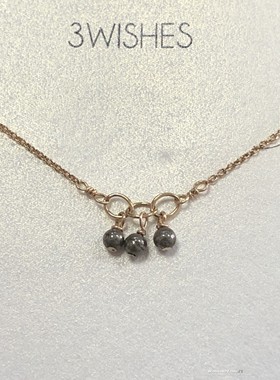三个愿望三颗黄铁铜矿石小珠银镀金链许愿项链 美国 Dogeared正品