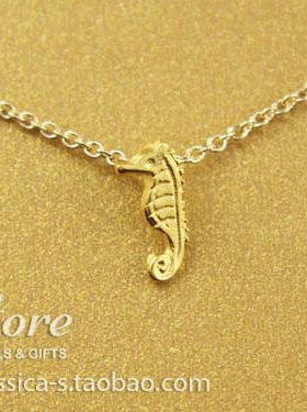 迷你小海马 许愿项链 925银镀金 金色锁骨链 美国Dogeared正品