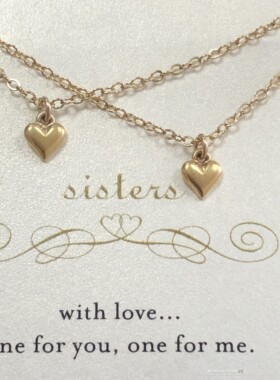 姐妹爱心项链 两条装银镀金迷你小桃心许愿项链 美国Dogeared正品