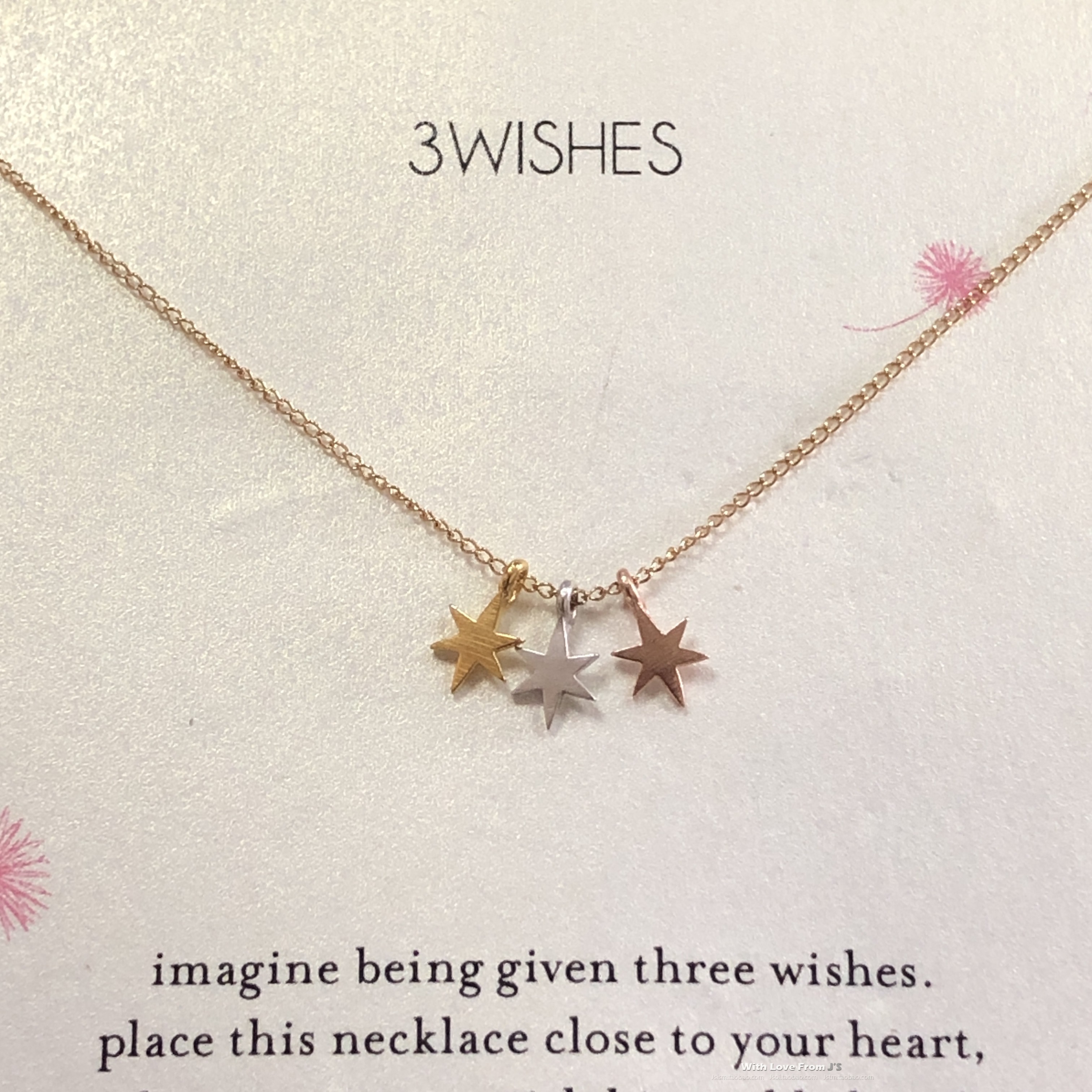 三个愿望三色三个明亮的星星银镀金链许愿项链 美国 Dogeared正品