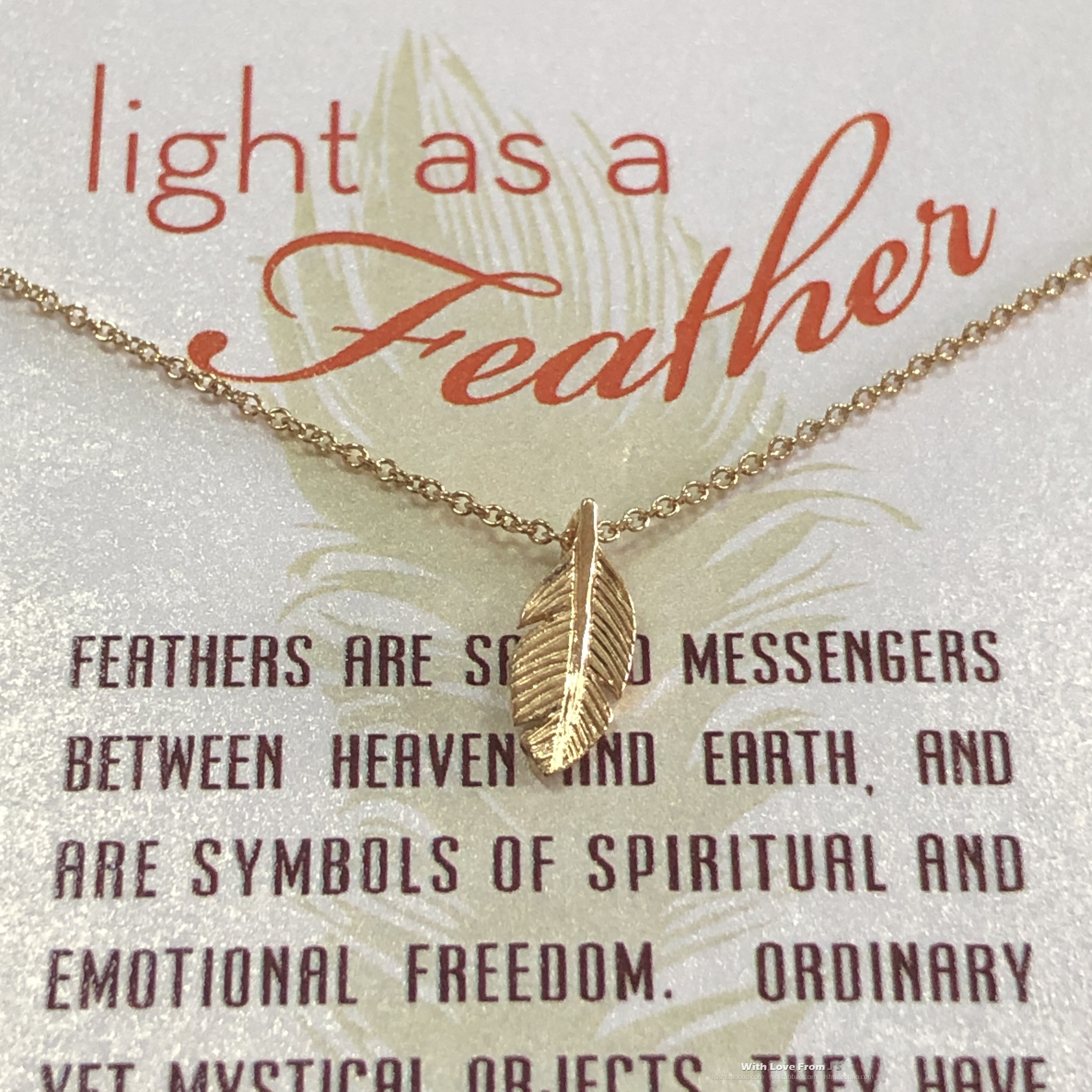 light as a Feather主题卡片 羽毛 银镀金许愿项链 Dogeared正品