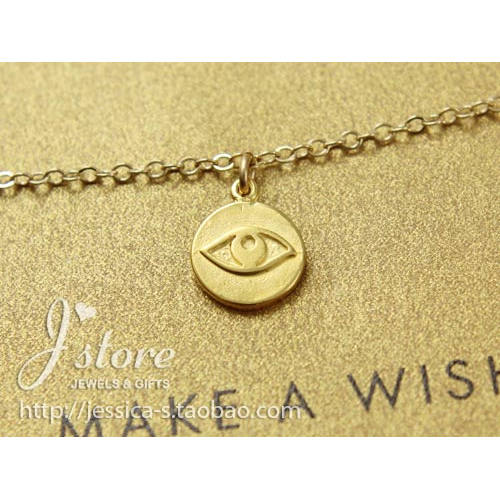 925银/银镀金链【眼睛圆牌】吊坠 许愿手链 美国 Dogeared 正品