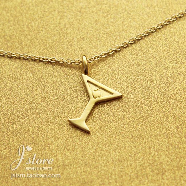 马提尼酒杯 许愿项链 925银镀金锁骨链项链 美国Dogeared正品