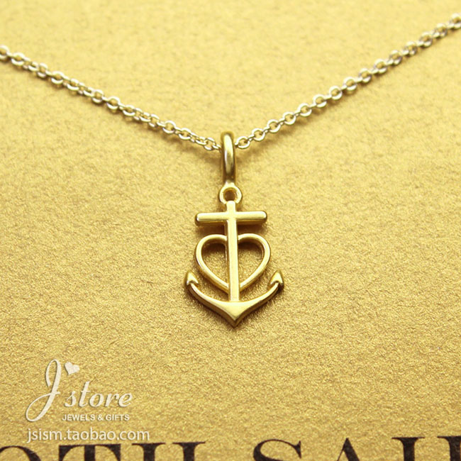 一帆风顺爱心船锚项链锁骨链