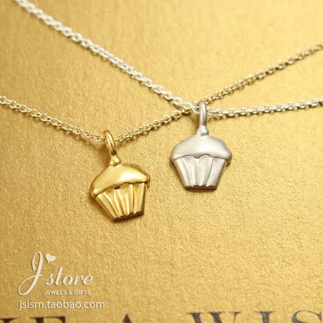 纸杯蛋糕 许愿项链 925银 银镀金链锁骨链项链 美国Dogeared正品