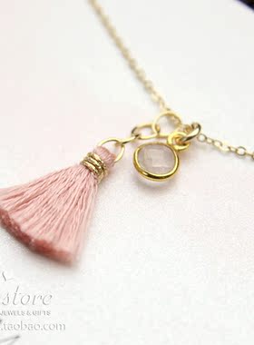 LOVE GEMS系列 粉色丝线流苏 水晶 银镀金项链 美国 Dogeared正品