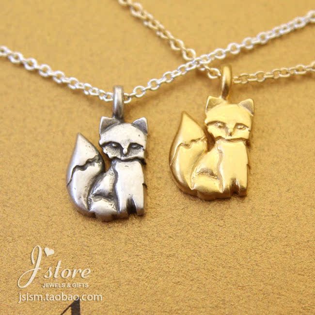 可爱小狐狸 许愿项链 925银 银镀金链锁骨链 美国Dogeared正品