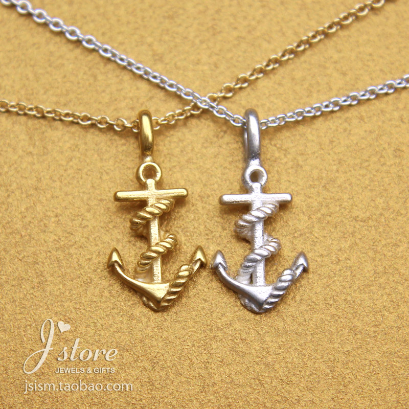 绳索船锚镂空船锚金色银色项链