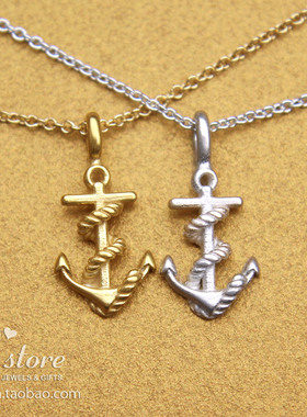 绳索船锚镂空船锚金色银色项链