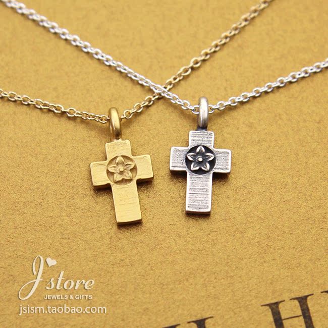 花朵十字架 许愿项链 925银 银镀金链锁骨链 美国Dogeared正品