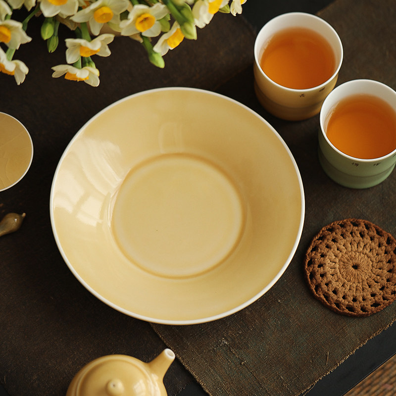 雅辑 蜜蜡黄折边壶承 手工茶盘托盘 高温陶瓷点心碟小果盘