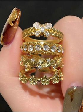 意大利复古麦穗蝴蝶宝石戒指 Vintage 拉丝花藤锆石戒指 项链套装