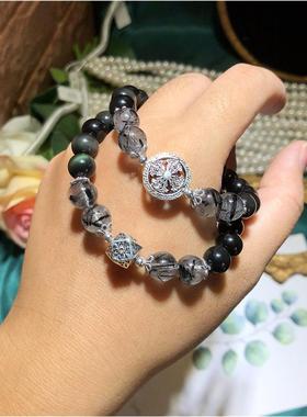 男女款彩眼黑曜石手链小众闺蜜礼物  水晶串珠饰品纯手工制作