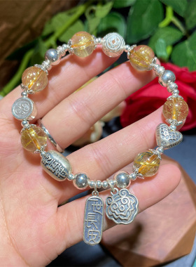 店主设计925银饰10mm通透金发晶水晶手链串珠饰品一手货源