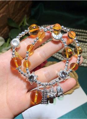 复古饰品ins黄水晶招财猫算盘手链水晶饰品时尚个性手链洋气百搭