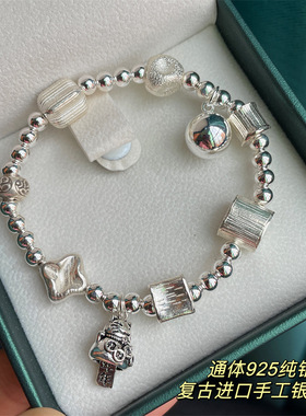 店主设计diy复古个性银饰招财猫圆球手工银手串小众饰品一手货源