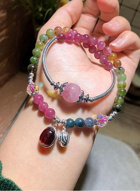 水晶银饰糖果碧玺925银莲蓬手链女友情人节礼物闺蜜小众首饰