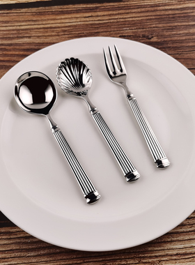 HW1054罗马柱系列VE18/10不锈钢餐具圆勺贝壳勺甜品叉镜面抛光勺