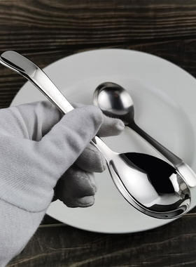 AJ138长圆底勺18/10不锈钢餐具传统弯柄圆底喝汤吃饭勺子商用汤匙