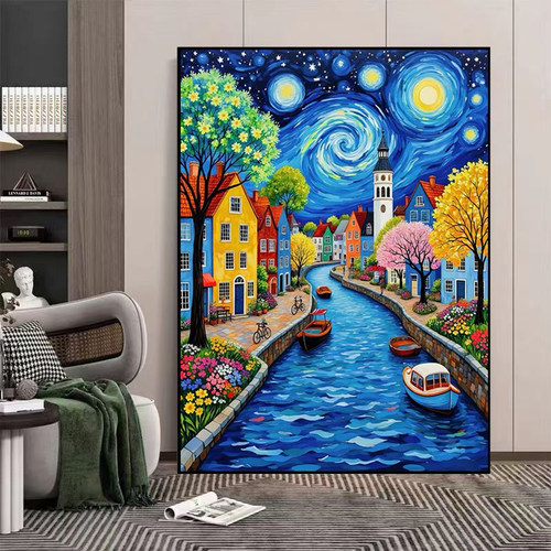 梵高星空十字绣大格棉线无勾边