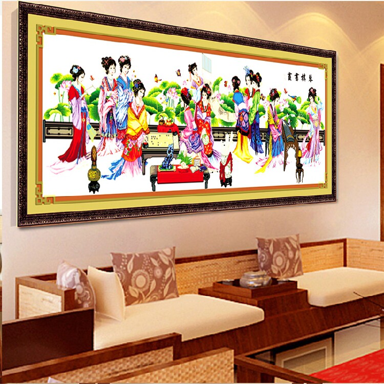 精准印花蒙娜丽莎十字绣新款琴棋书画荷花版3米十二金钗红楼群芳