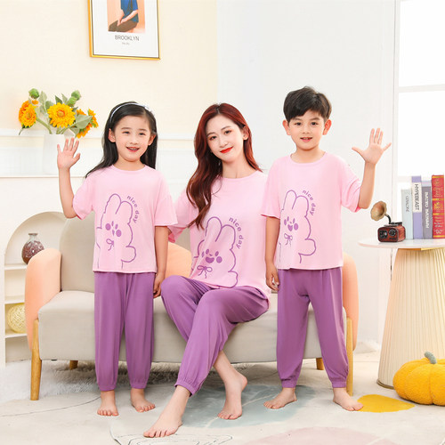 莫代尔睡衣冰丝套装儿童短袖夏季