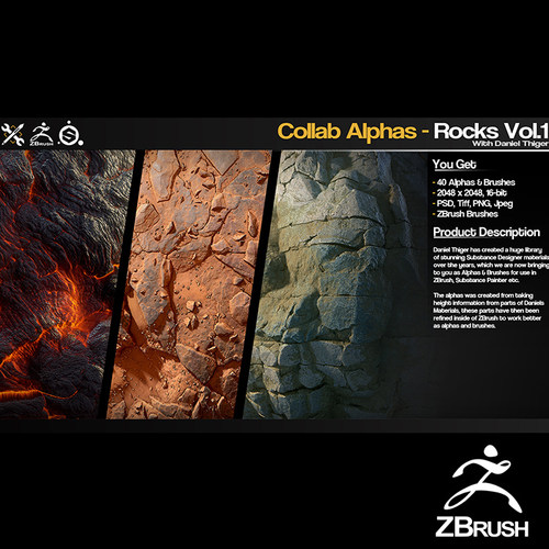 Zbrush 40组岩石ZB笔刷Alpha贴图