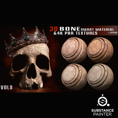 Substance 30组骨头骨骼智能材质球PBR贴图素材