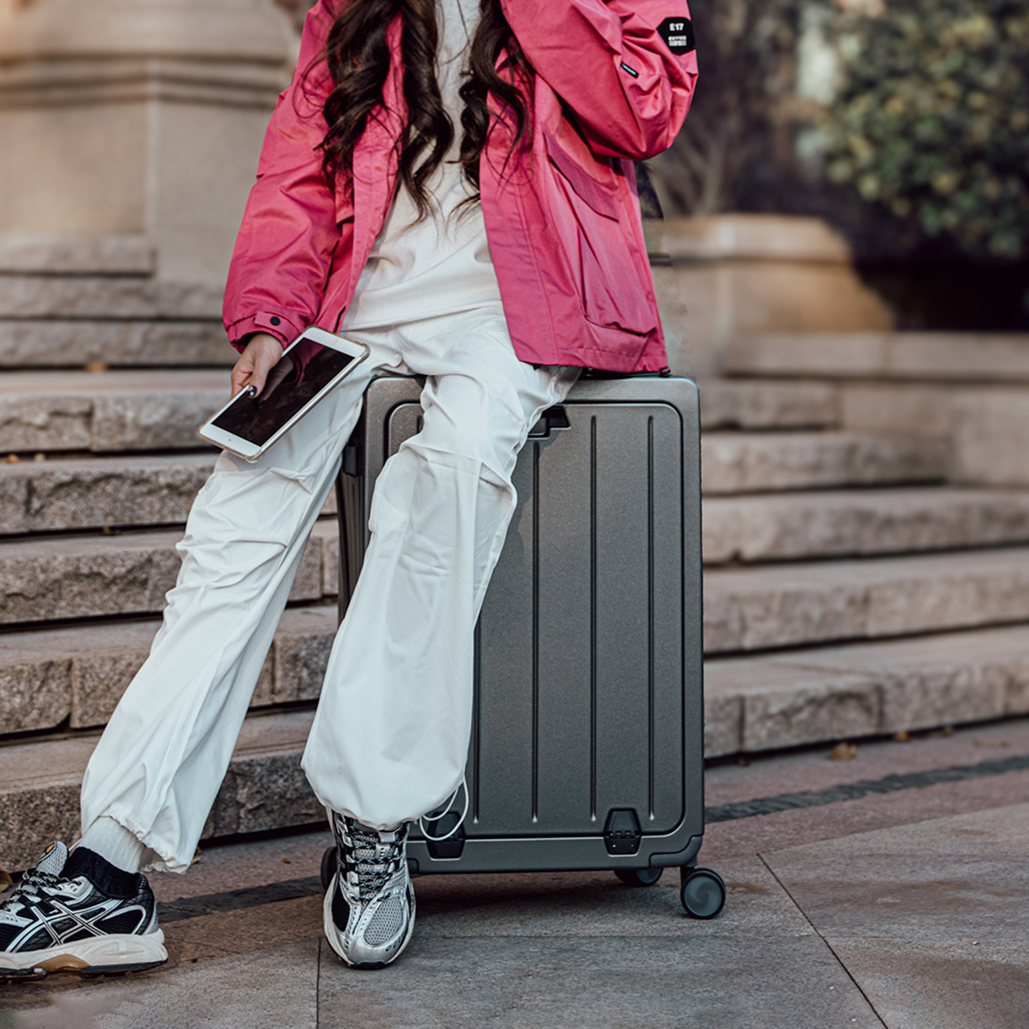 袋鼠前开口行李箱男生20寸可登机pc材质结实耐用可坐人拉杆旅行24