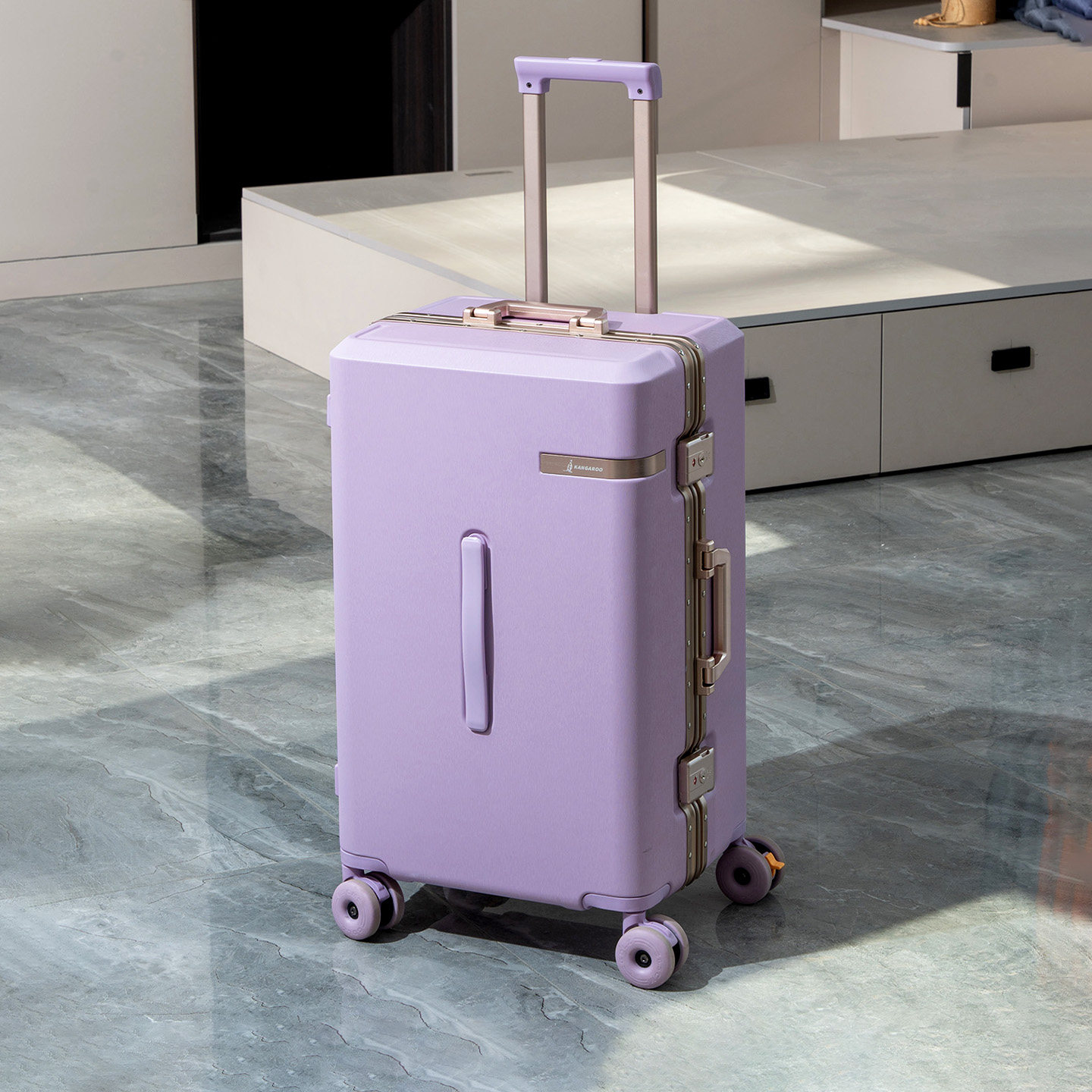 袋鼠耐用型行李箱女生高颜值多巴胺20寸可上飞机紫色拉杆旅行登机