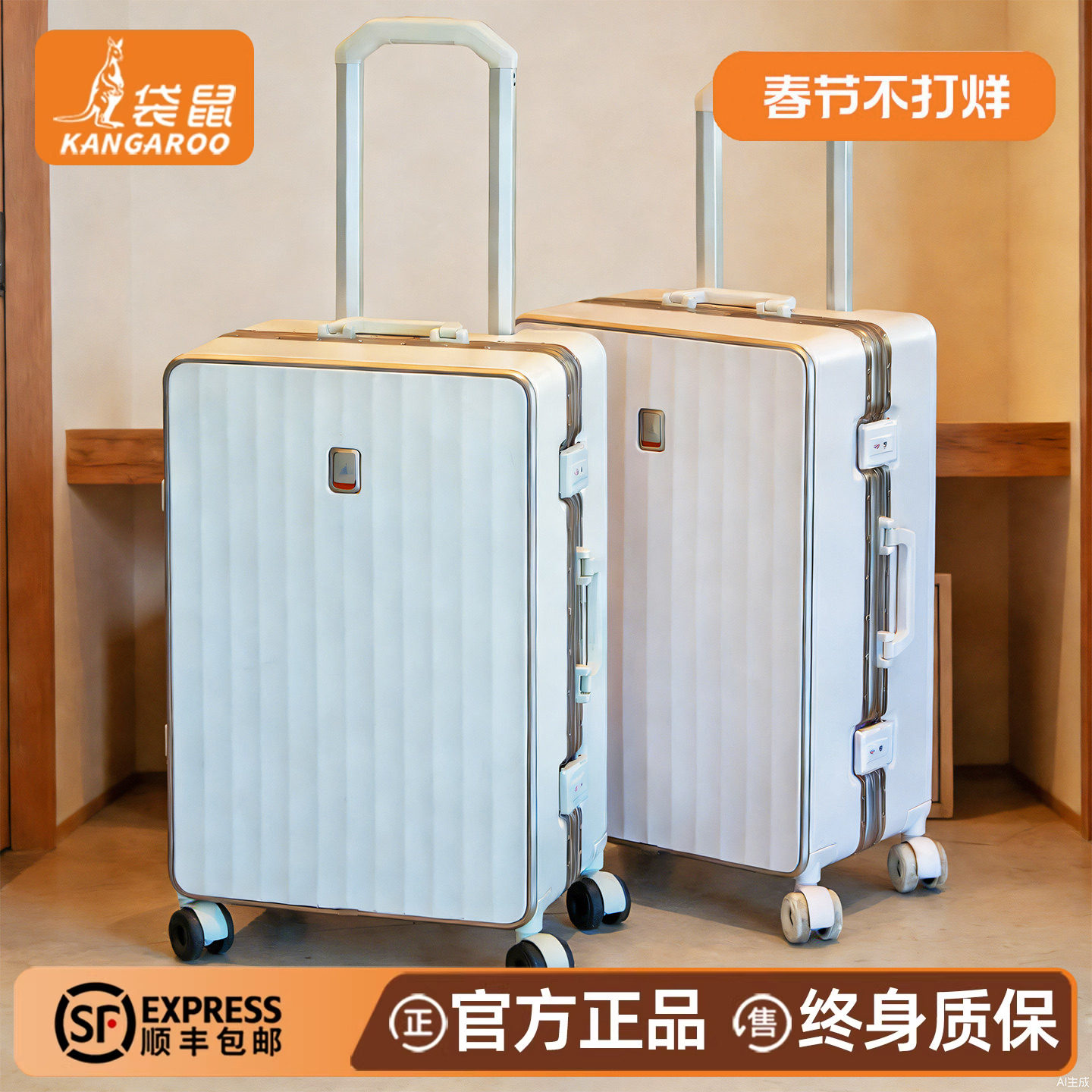 袋鼠高品质行李拉杆箱结实耐用加厚2026新款26寸旅行密码皮箱子24