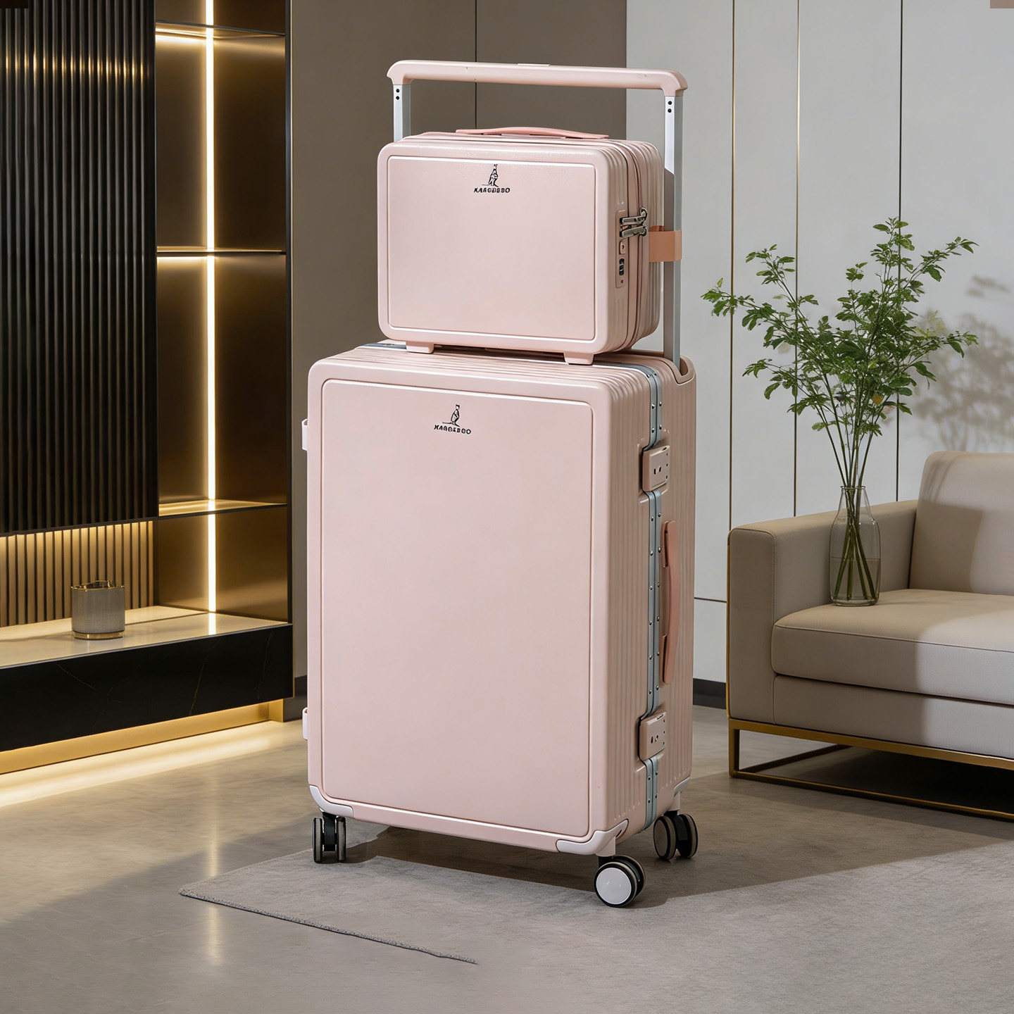 袋鼠高品质旅行行李拉杆箱可上飞机20寸登机宽拉杆密码子母箱铝框