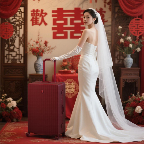 袋鼠红色行李箱结婚陪嫁女2026年新款拉杆新婚旅行密码皮箱子红