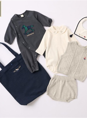 纯原日单cottoli小木马婴童福袋包含1包2爬服1口水巾100%纯棉面料