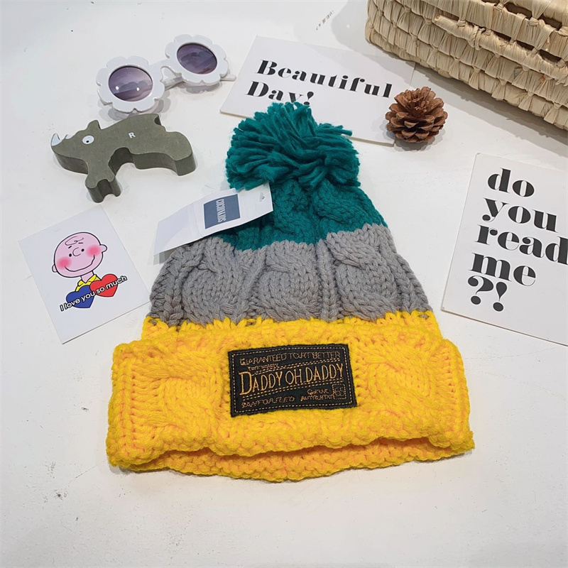 日单 dod冬季男童女童帽子针织毛线麻花纹弹力好无里衬彩色圆顶