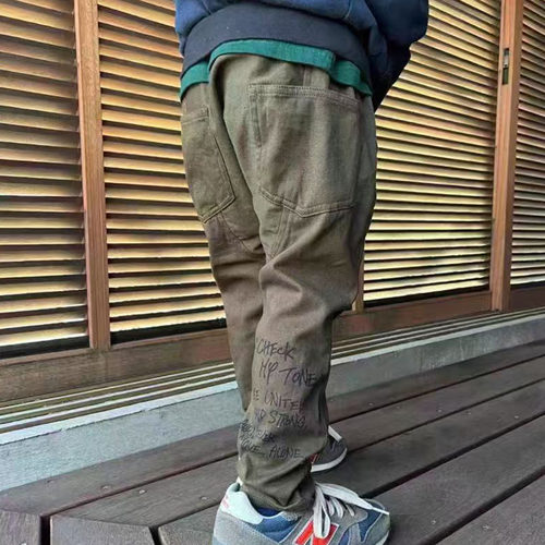纯原日单GC新款老爹裤纯棉舒适百搭休闲潮牌男女童长裤字母印花